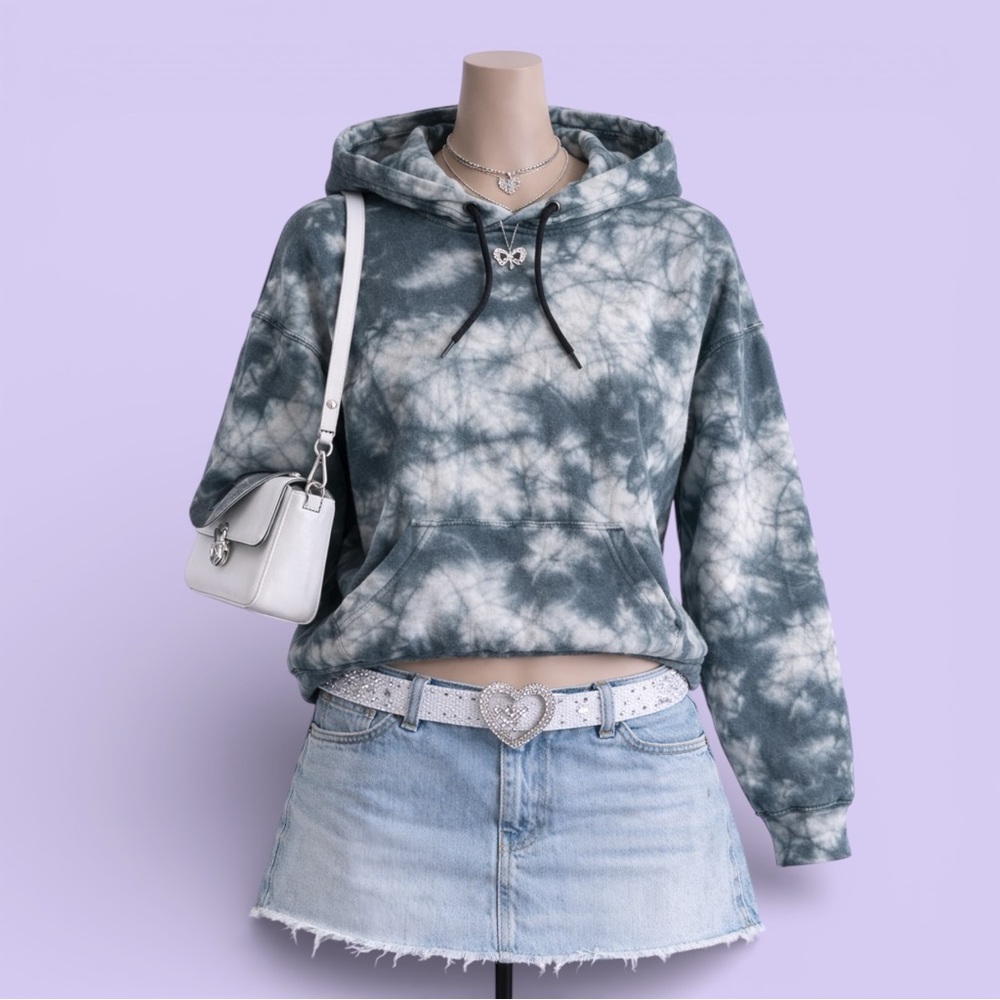 Bravesoul London Blue & White Tie Dye Hoodie M Casual Cozy Boho Hippie Lounge